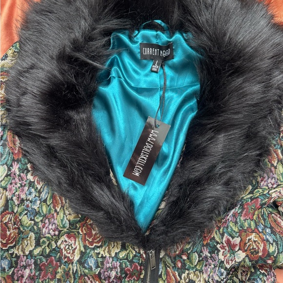 Current Mood Multicolor Floral Teddy Jacket with Black Faux Fur - Picture 3 of 6